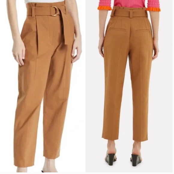A.L.C. Diego High-Waist Belted Cotton-Stretch Pants Size 2 Camel/Tan/Brown - Picture 1 of 11